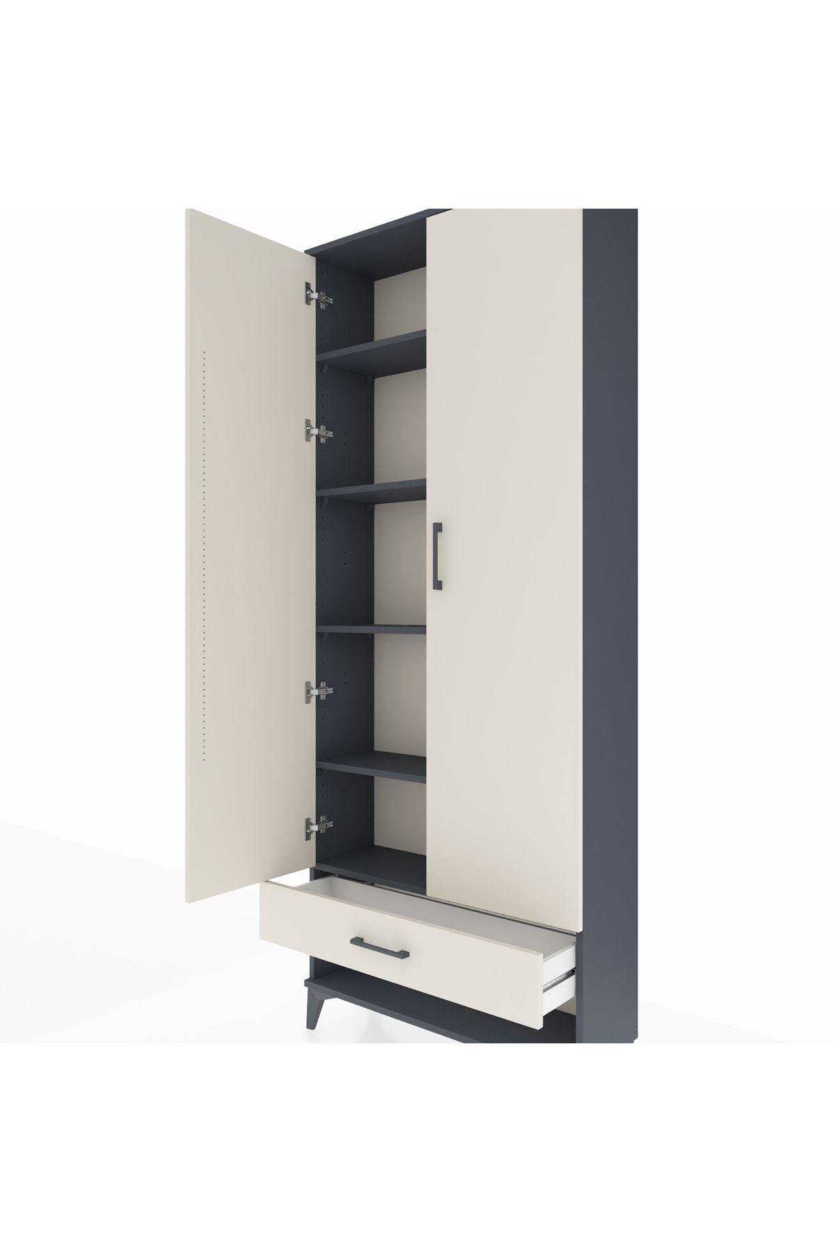 Arges Dolap 5 Raflı Tek Çekmeceli 2 Kapaklı 88x30x221 Antrasit-Aytaşı
