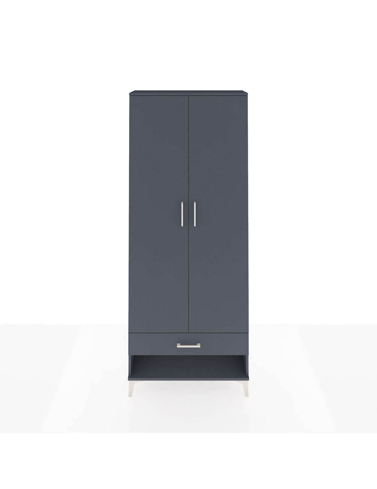 Arges Dolap 5 Raflı Tek Çekmeceli 2 Kapaklı 88x30x221 Antrasit-Antrasit