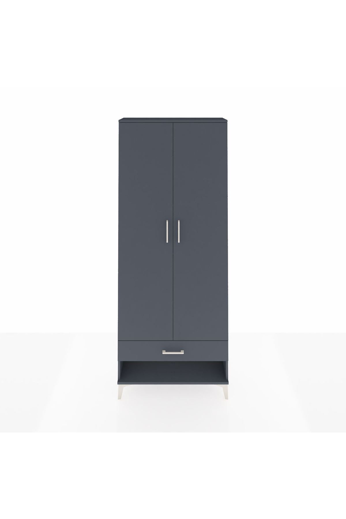 Arges Dolap 5 Raflı Tek Çekmeceli 2 Kapaklı 88x30x221 Antrasit-Antrasit