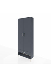 Arges Dolap 5 Raflı Tek Çekmeceli 2 Kapaklı 88x30x221 Antrasit-Antrasit