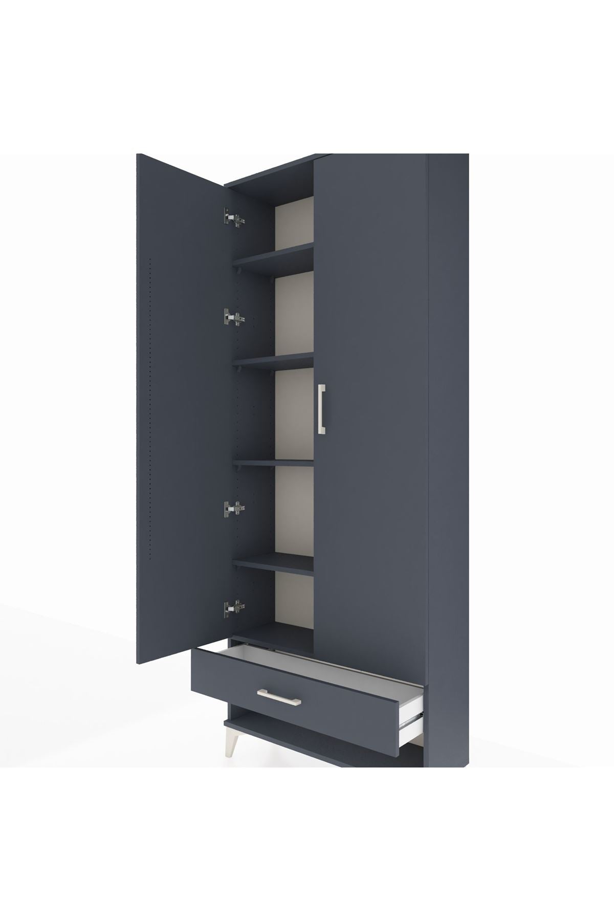 Arges Dolap 5 Raflı Tek Çekmeceli 2 Kapaklı 88x30x221 Antrasit-Antrasit