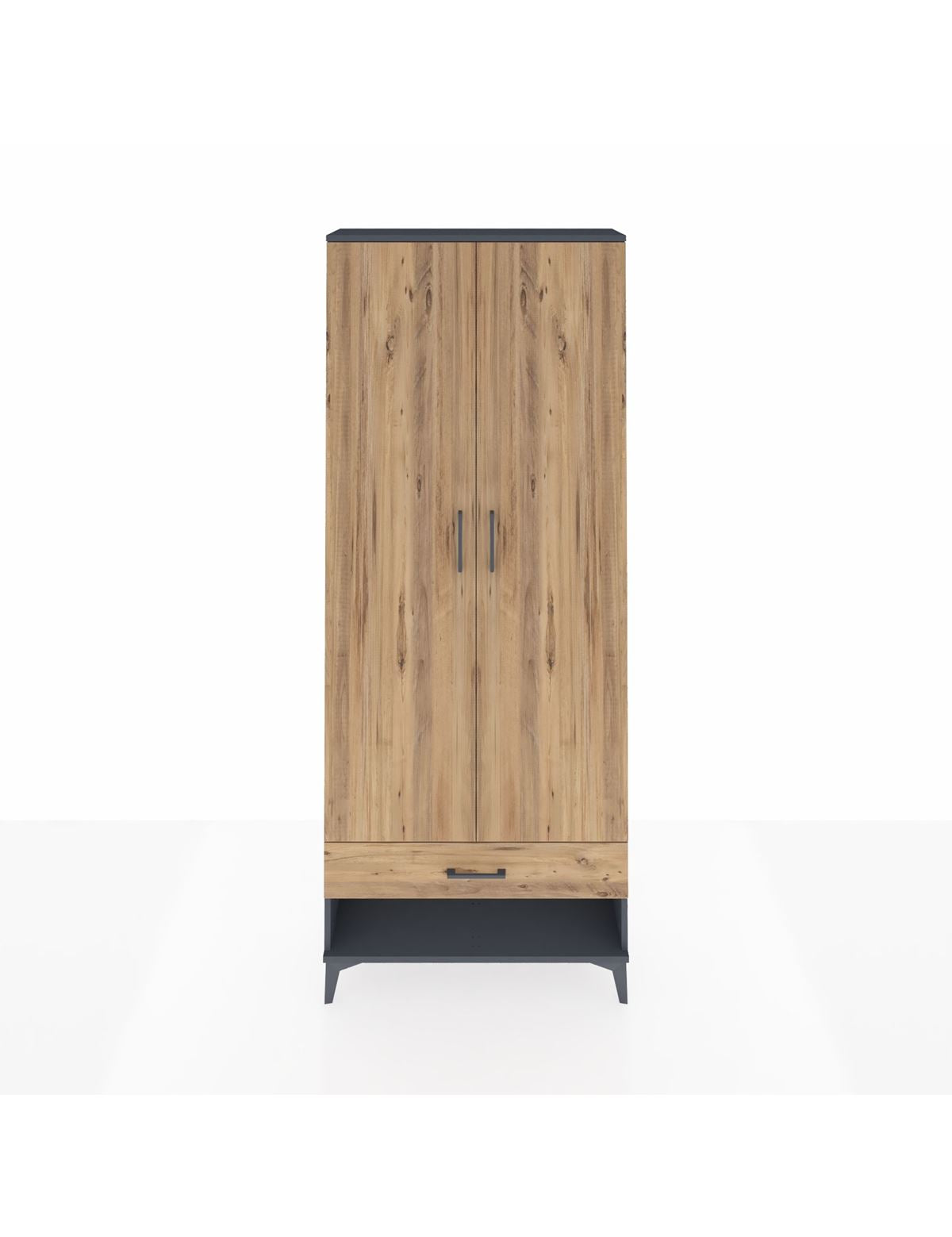 Arges Dolap 5 Raflı Tek Çekmeceli 2 Kapaklı 88x30x221 Antrasit-Çam