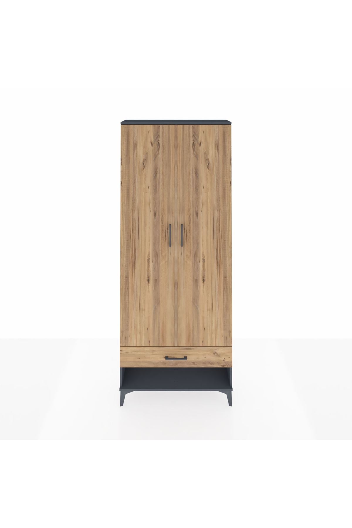 Arges Dolap 5 Raflı Tek Çekmeceli 2 Kapaklı 88x30x221 Antrasit-Çam