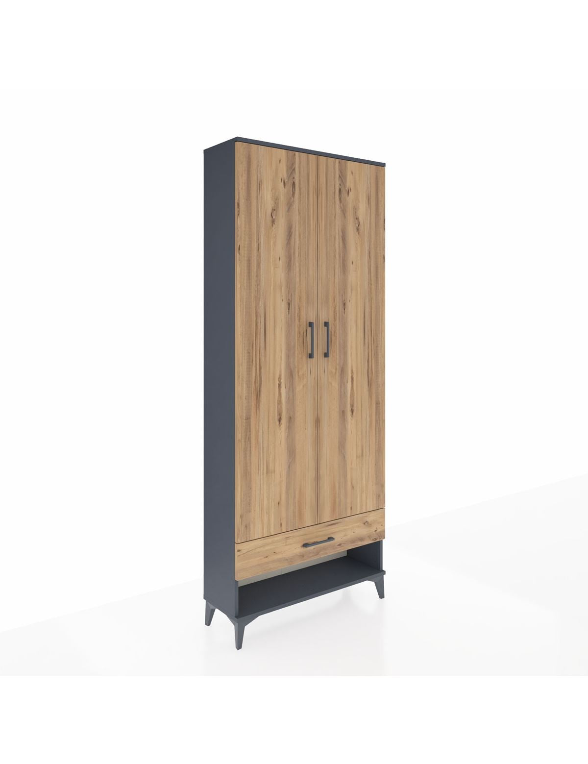 Arges Dolap 5 Raflı Tek Çekmeceli 2 Kapaklı 88x30x221 Antrasit-Çam