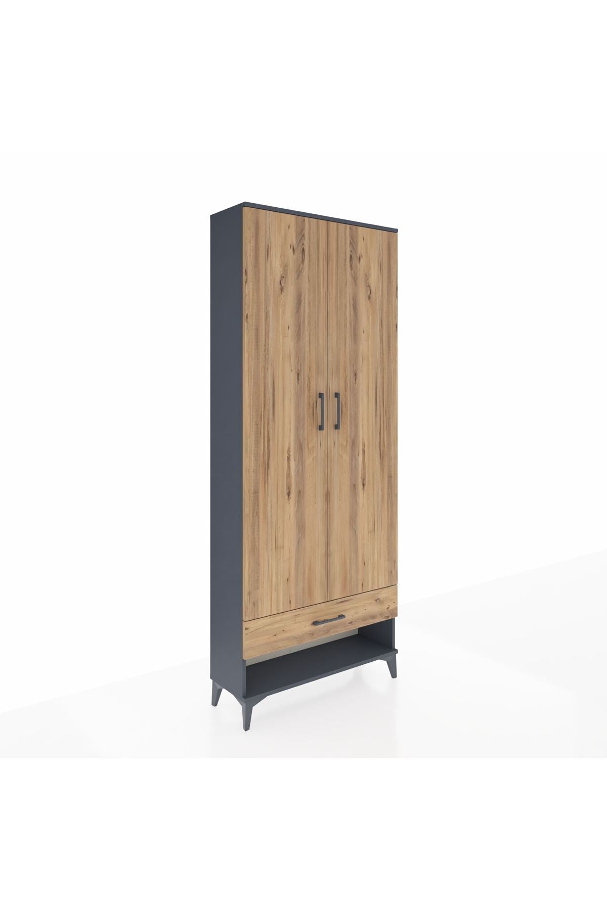 Arges Dolap 5 Raflı Tek Çekmeceli 2 Kapaklı 88x30x221 Antrasit-Çam