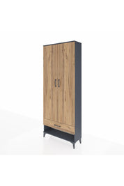 Arges Dolap 5 Raflı Tek Çekmeceli 2 Kapaklı 88x30x221 Antrasit-Çam