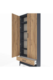Arges Dolap 5 Raflı Tek Çekmeceli 2 Kapaklı 88x30x221 Antrasit-Çam