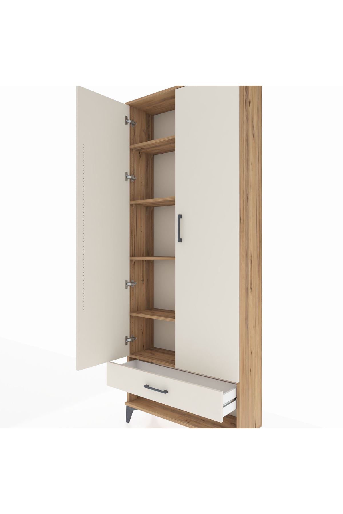 Arges Dolap 5 Raflı Tek Çekmeceli 2 Kapaklı 88x30x221 Çam-Aytaşı