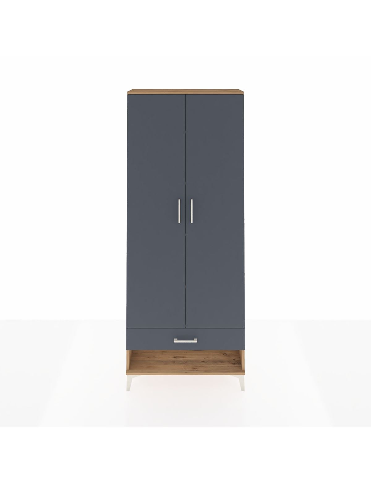 Arges Dolap 5 Raflı Tek Çekmeceli 2 Kapaklı 88x30x221 Çam-Antrasit