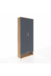 Arges Dolap 5 Raflı Tek Çekmeceli 2 Kapaklı 88x30x221 Çam-Antrasit