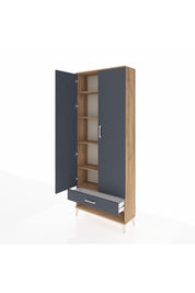 Arges Dolap 5 Raflı Tek Çekmeceli 2 Kapaklı 88x30x221 Çam-Antrasit