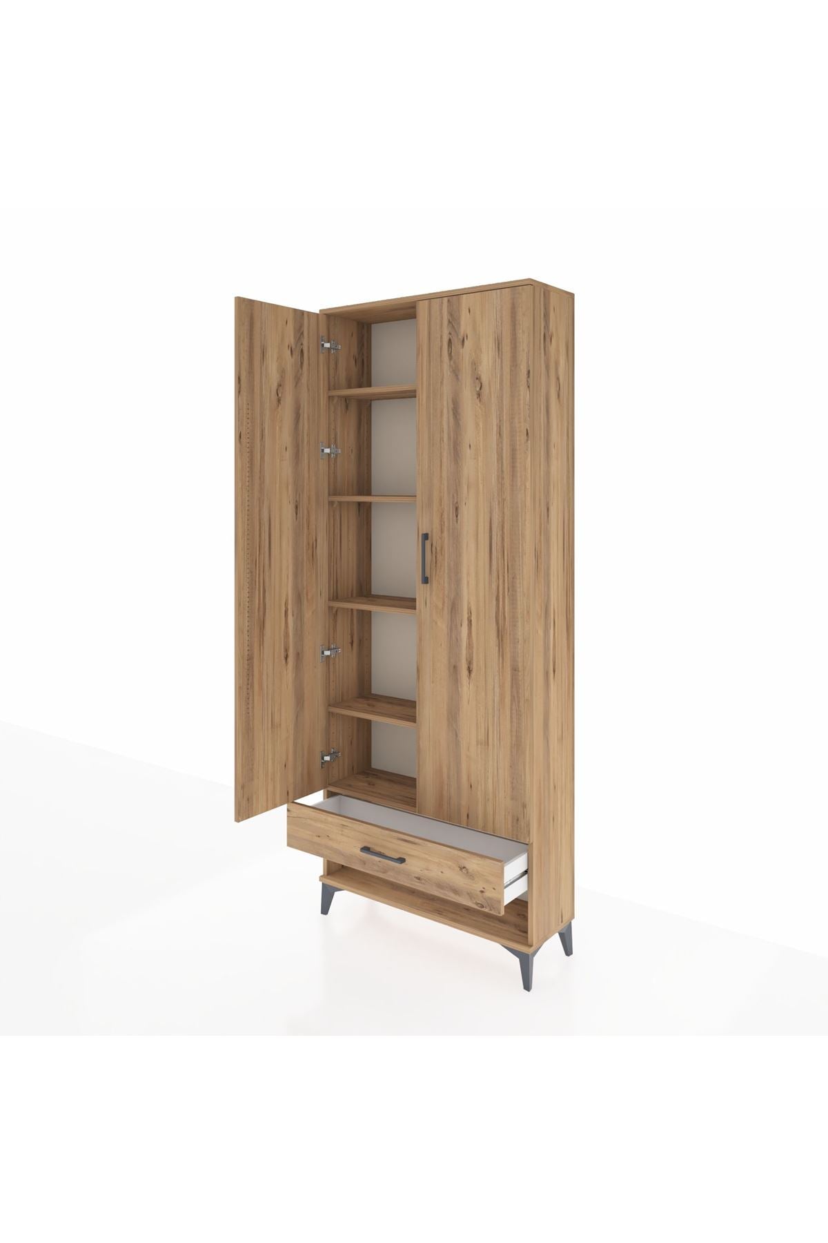 Arges Dolap 5 Raflı Tek Çekmeceli 2 Kapaklı 88x30x221 Çam-Çam