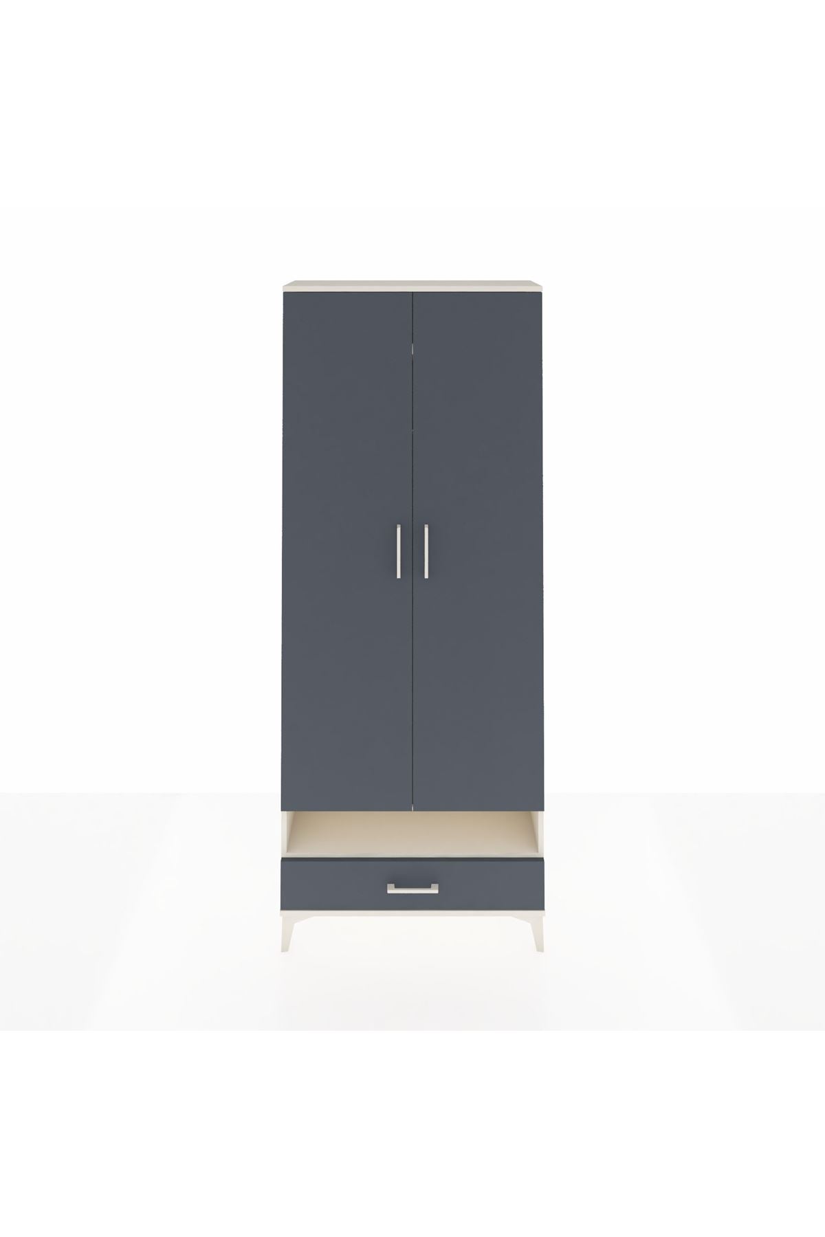 Arges Dolap 2 Raflı Tek Çekmeceli Tek Askılı 88x30x221 Aytaşı-Antrasit