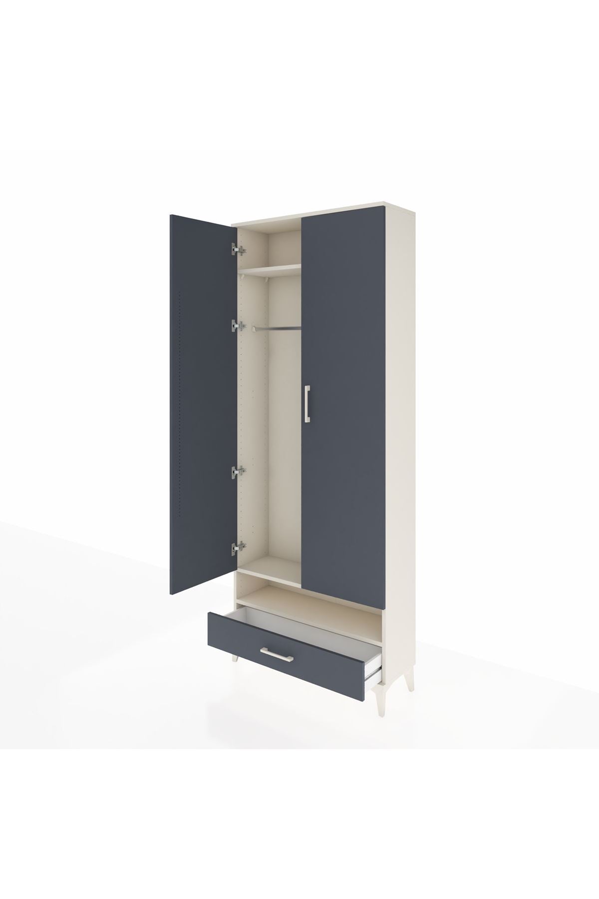 Arges Dolap 2 Raflı Tek Çekmeceli Tek Askılı 88x30x221 Aytaşı-Antrasit