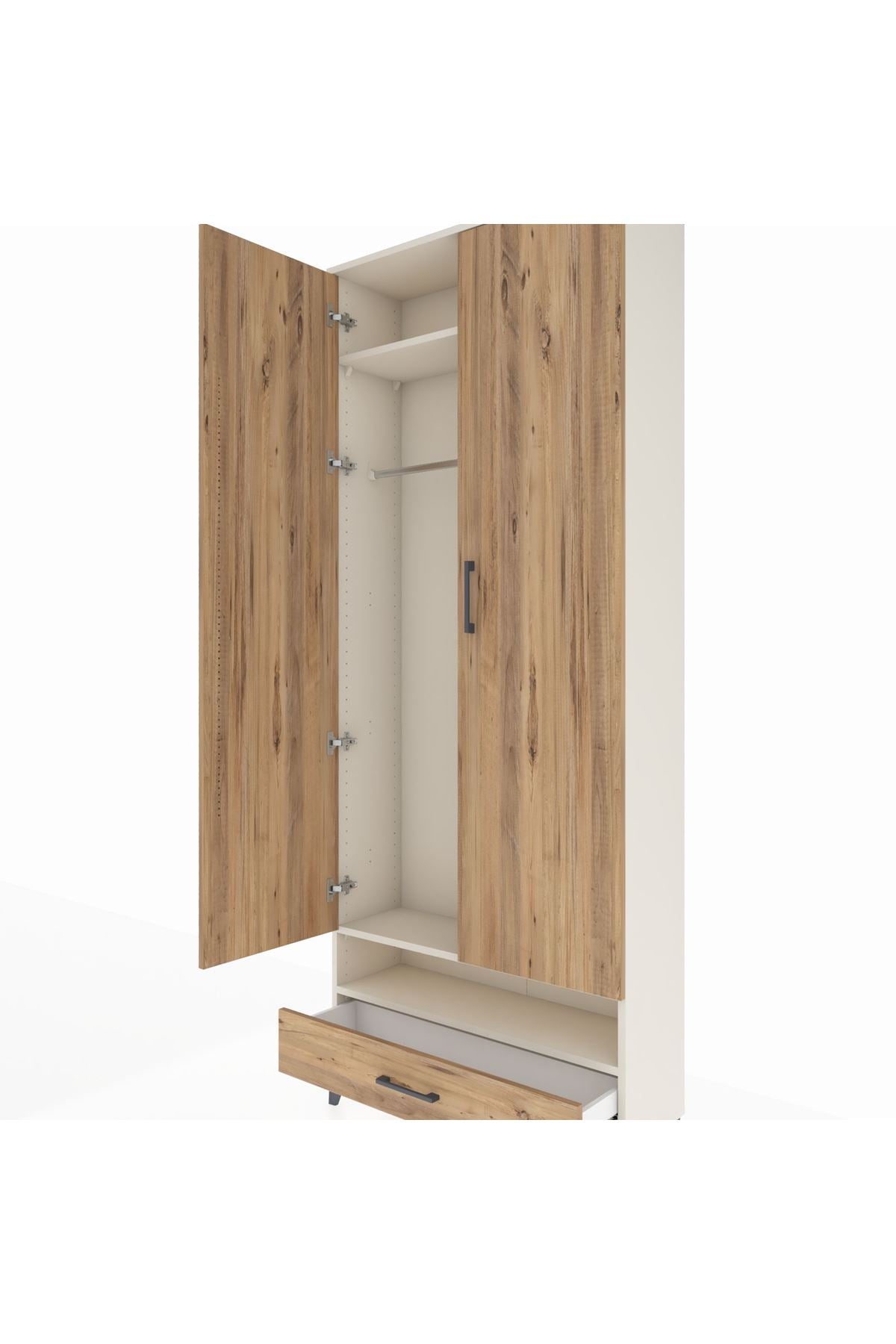Arges Dolap 2 Raflı Tek Çekmeceli Tek Askılı 88x30x221 Aytaşı-Çam
