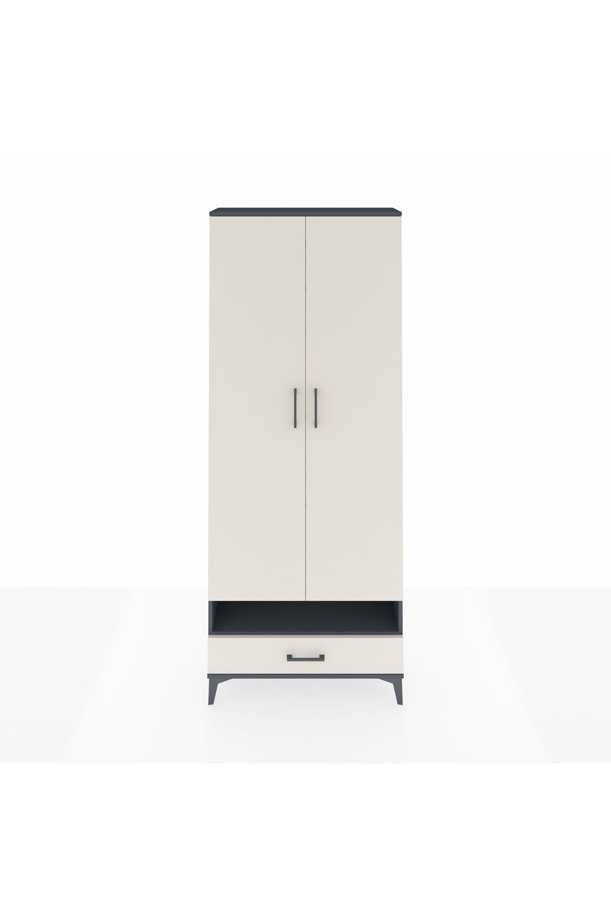 Arges Dolap 2 Raflı Tek Çekmeceli Tek Askılı 88x30x221 Antrasit-Aytaşı