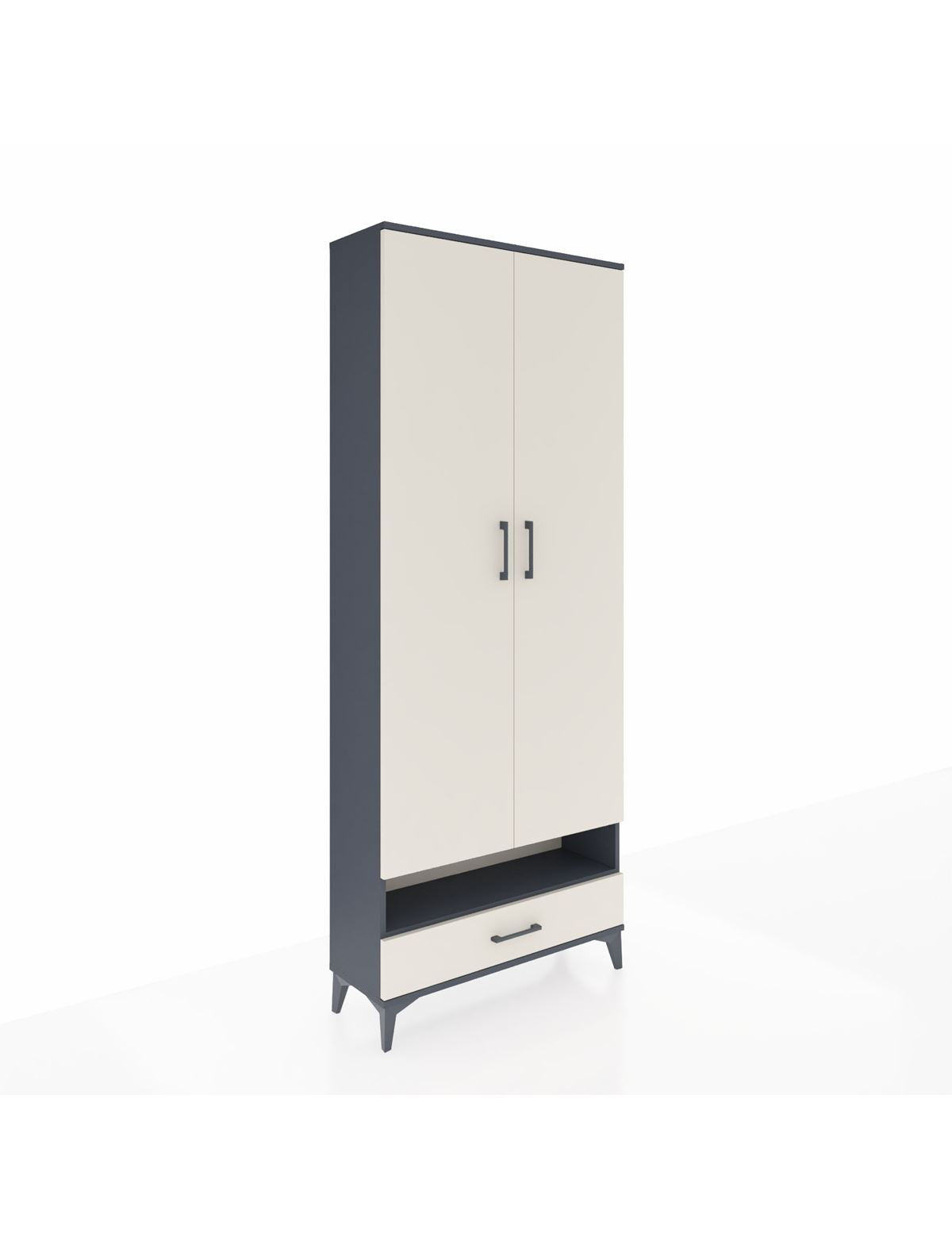 Arges Dolap 2 Raflı Tek Çekmeceli Tek Askılı 88x30x221 Antrasit-Aytaşı