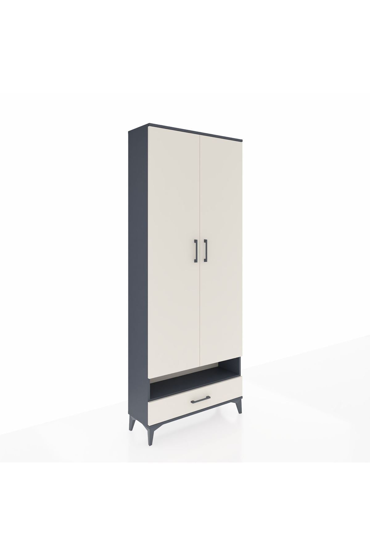 Arges Dolap 2 Raflı Tek Çekmeceli Tek Askılı 88x30x221 Antrasit-Aytaşı