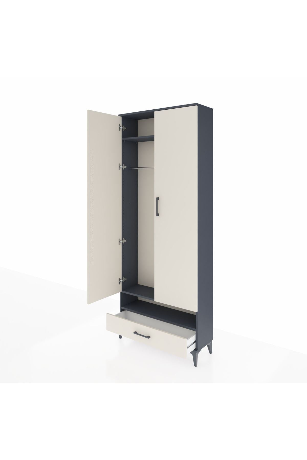 Arges Dolap 2 Raflı Tek Çekmeceli Tek Askılı 88x30x221 Antrasit-Aytaşı