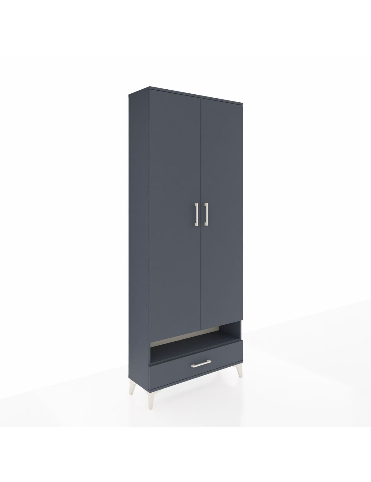 Arges Dolap 2 Raflı Tek Çekmeceli Tek Askılı 88x30x221 Antrasit-Antrasit