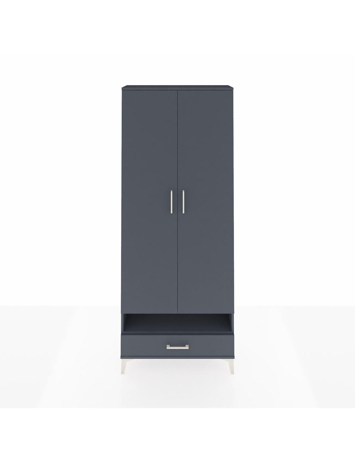 Arges Dolap 2 Raflı Tek Çekmeceli Tek Askılı 88x30x221 Antrasit-Antrasit