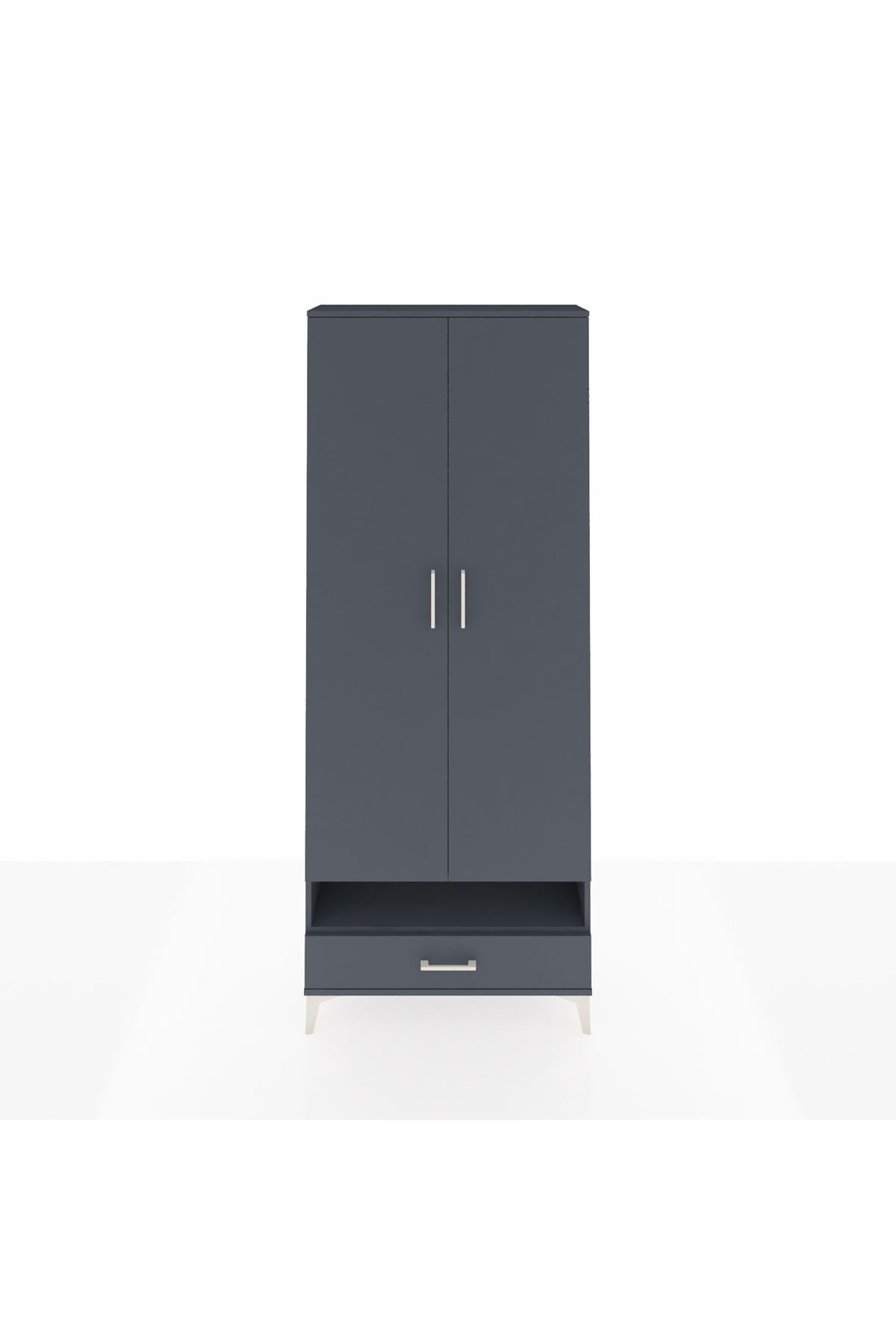 Arges Dolap 2 Raflı Tek Çekmeceli Tek Askılı 88x30x221 Antrasit-Antrasit