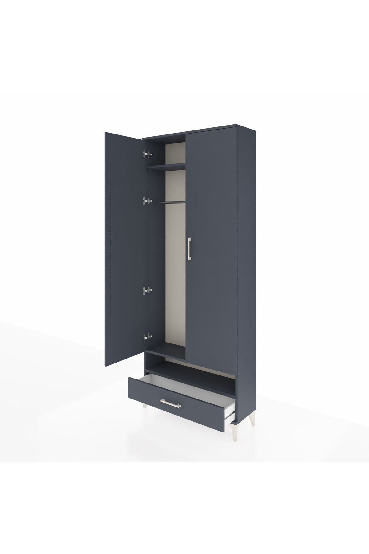 Arges Dolap 2 Raflı Tek Çekmeceli Tek Askılı 88x30x221 Antrasit-Antrasit