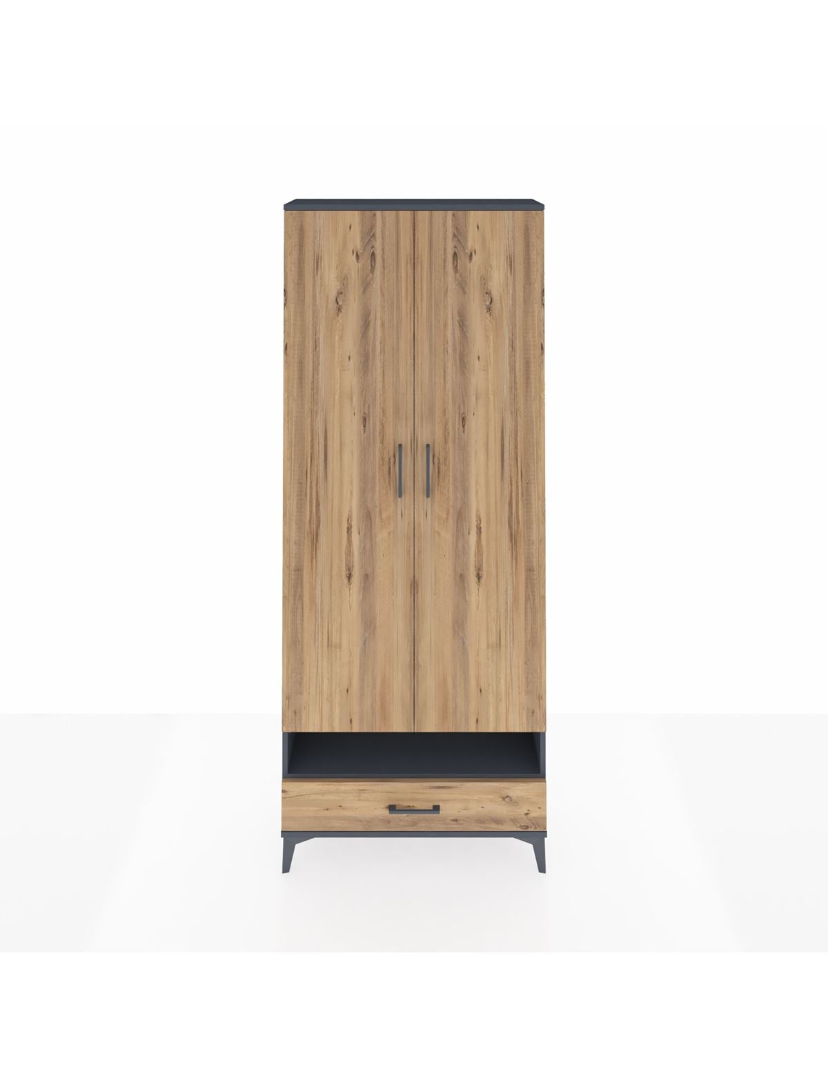 Arges Dolap 2 Raflı Tek Çekmeceli Tek Askılı 88x30x221 Antrasit-Çam