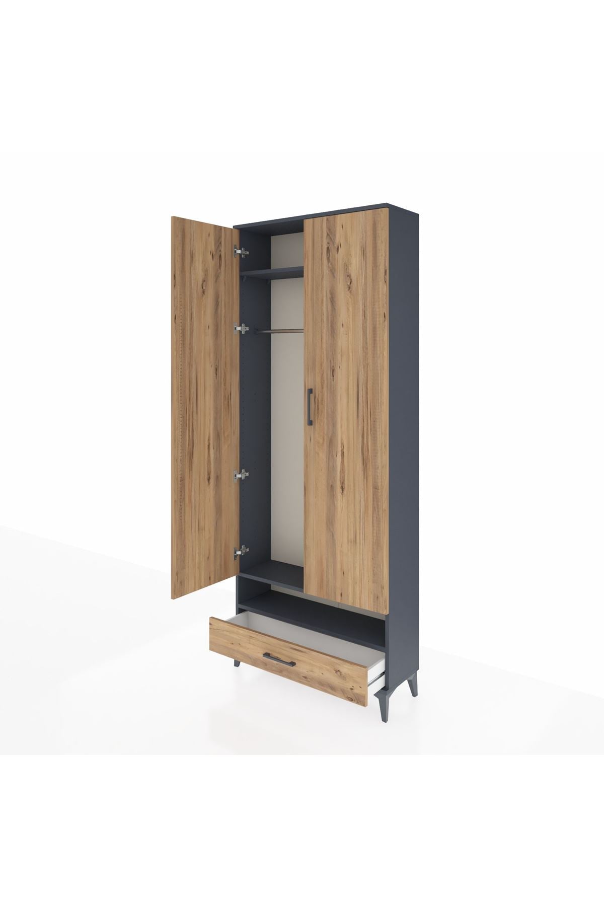 Arges Dolap 2 Raflı Tek Çekmeceli Tek Askılı 88x30x221 Antrasit-Çam