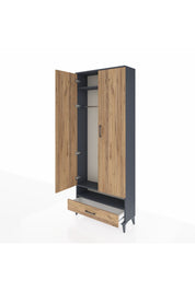 Arges Dolap 2 Raflı Tek Çekmeceli Tek Askılı 88x30x221 Antrasit-Çam