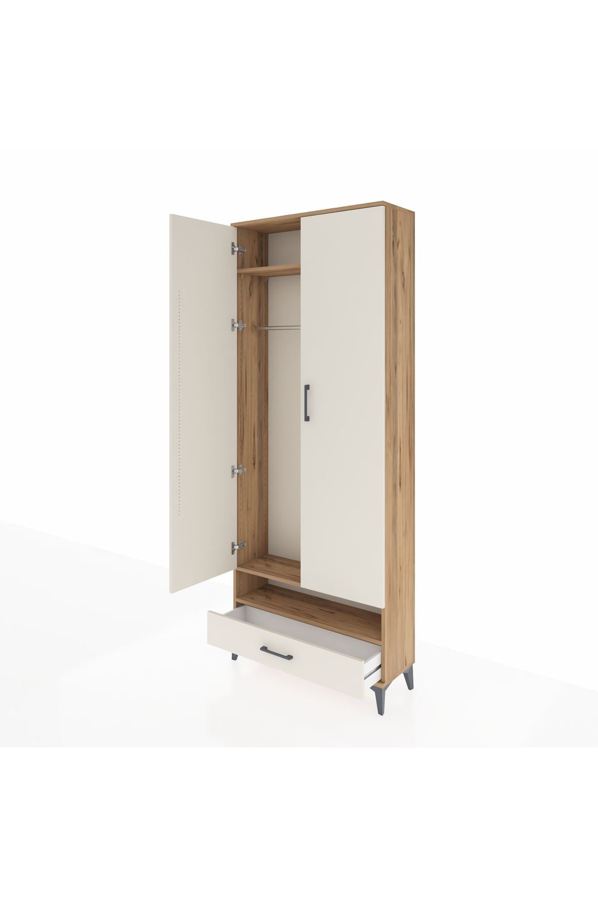 Arges Dolap 2 Raflı Tek Çekmeceli Tek Askılı 88x30x221 Çam-Aytaşı