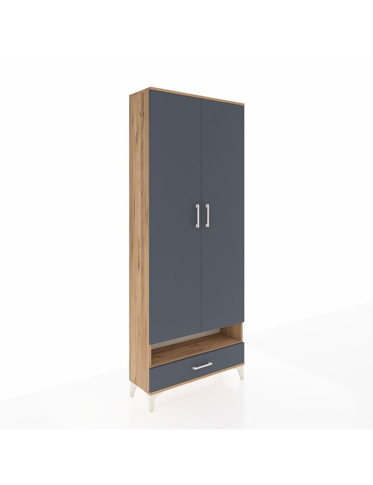 Arges Dolap 2 Raflı Tek Çekmeceli Tek Askılı 88x30x221 Çam-Antrasit