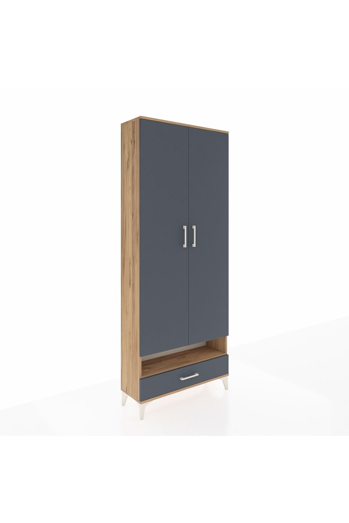 Arges Dolap 2 Raflı Tek Çekmeceli Tek Askılı 88x30x221 Çam-Antrasit