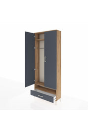 Arges Dolap 2 Raflı Tek Çekmeceli Tek Askılı 88x30x221 Çam-Antrasit