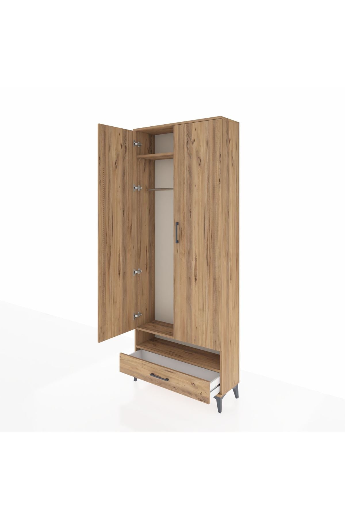 Arges Dolap 2 Raflı Tek Çekmeceli Tek Askılı 88x30x221 Çam-Çam