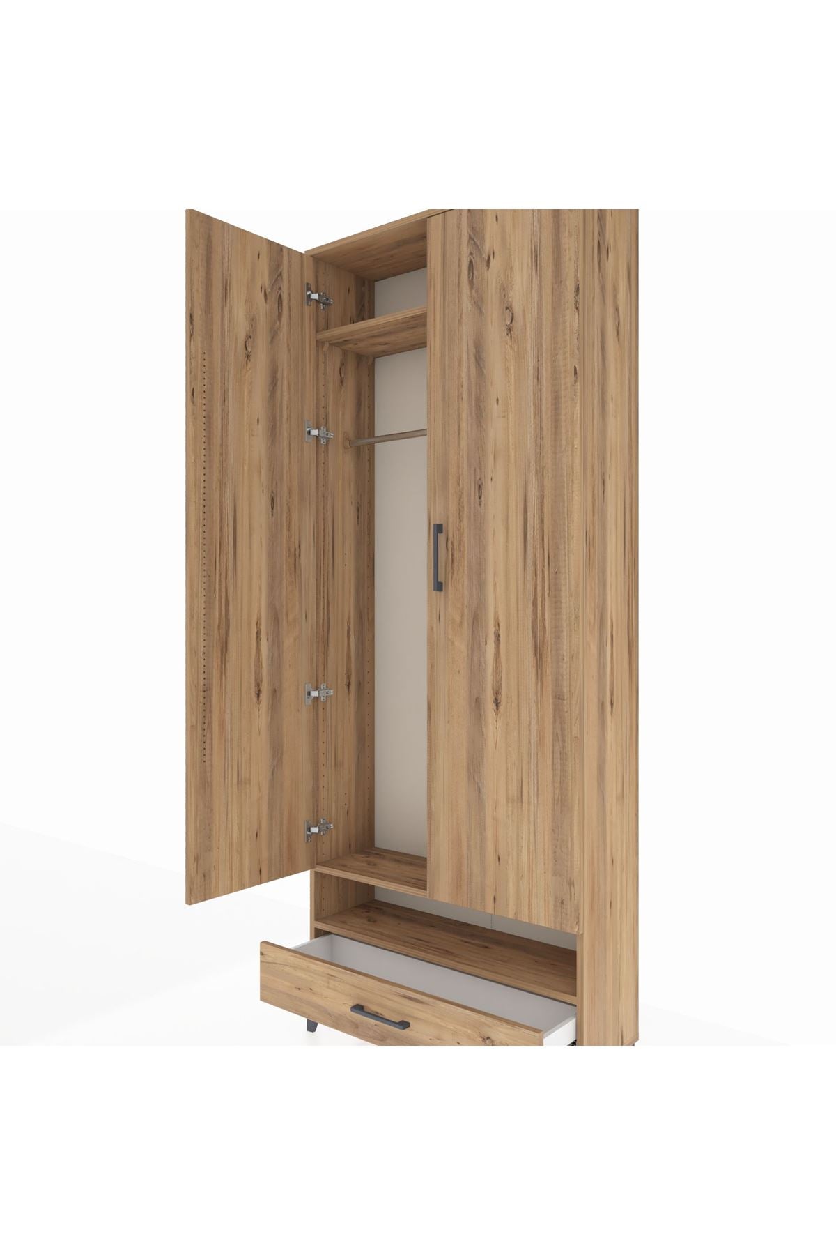 Arges Dolap 2 Raflı Tek Çekmeceli Tek Askılı 88x30x221 Çam-Çam