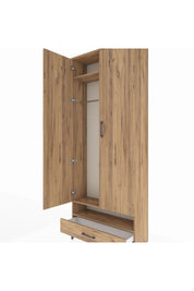Arges Dolap 2 Raflı Tek Çekmeceli Tek Askılı 88x30x221 Çam-Çam