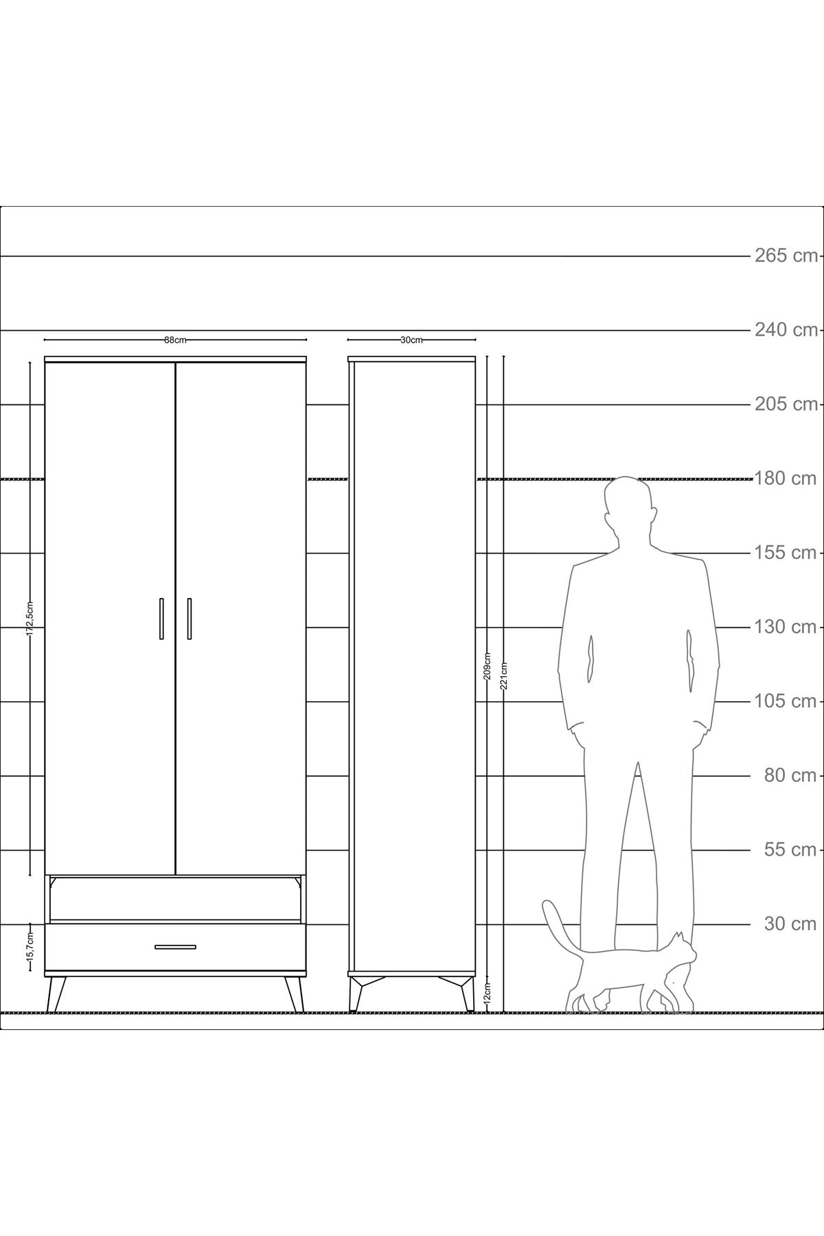 Arges Dolap 2 Raflı Tek Çekmeceli Tek Askılı 88x30x221 Çam-Çam