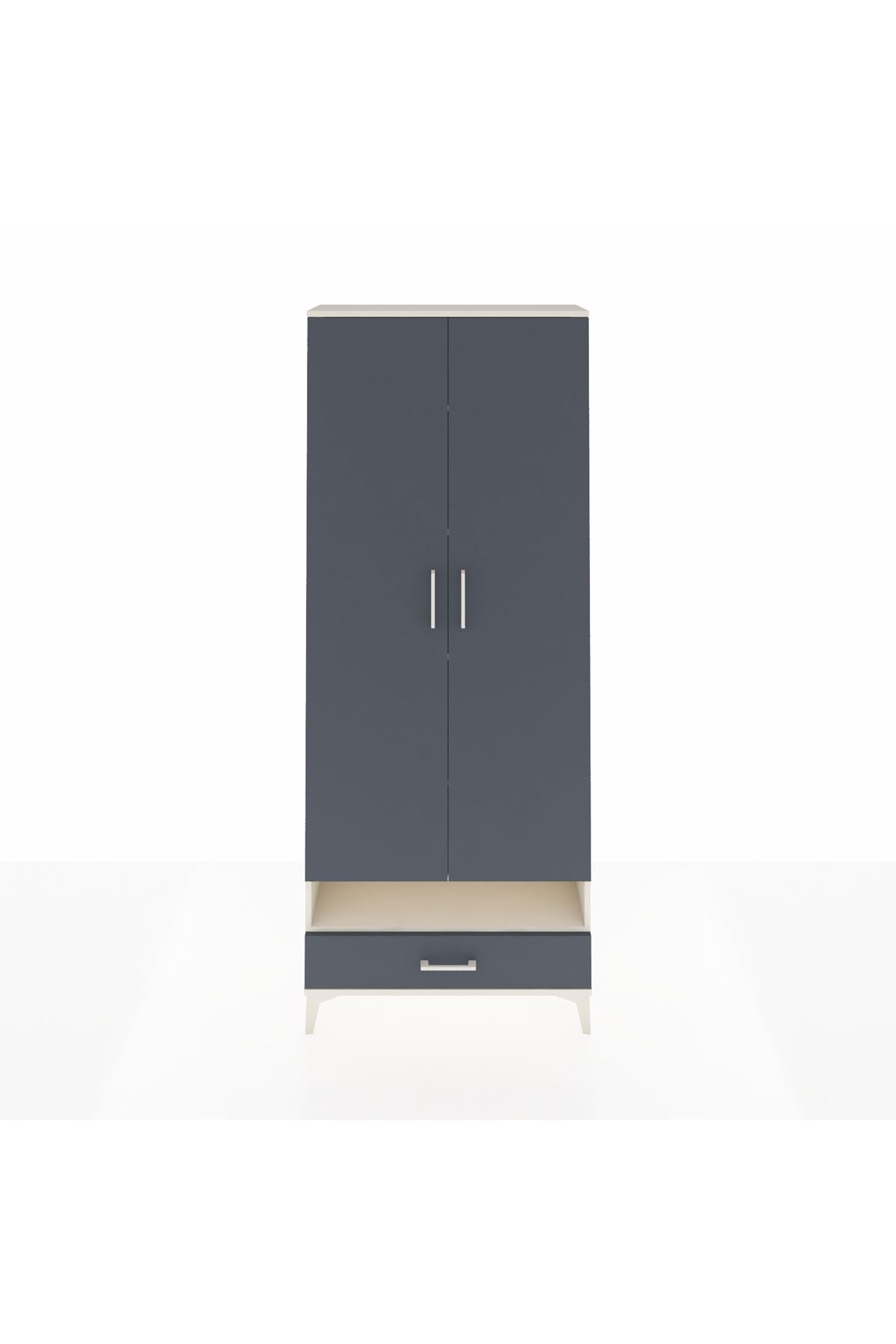 Arges Dolap 6 Raflı Tek Çekmeceli 2 Kapaklı 88x30x221 Aytaşı-Antrasit