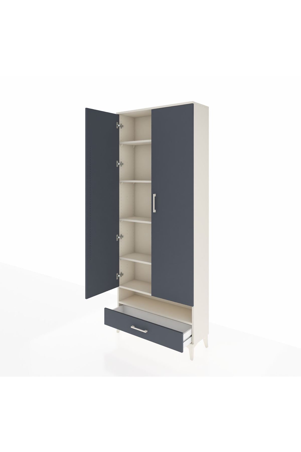 Arges Dolap 6 Raflı Tek Çekmeceli 2 Kapaklı 88x30x221 Aytaşı-Antrasit