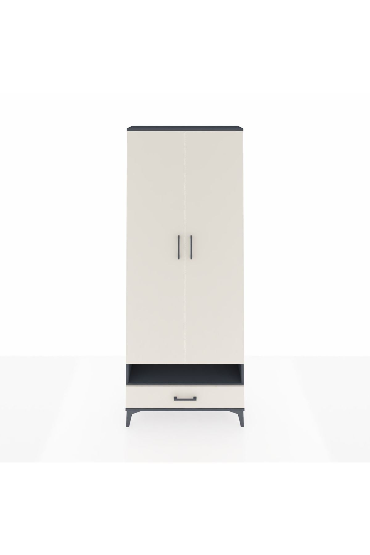 Arges Dolap 6 Raflı Tek Çekmeceli 2 Kapaklı 88x30x221 Antrasit-Aytaşı