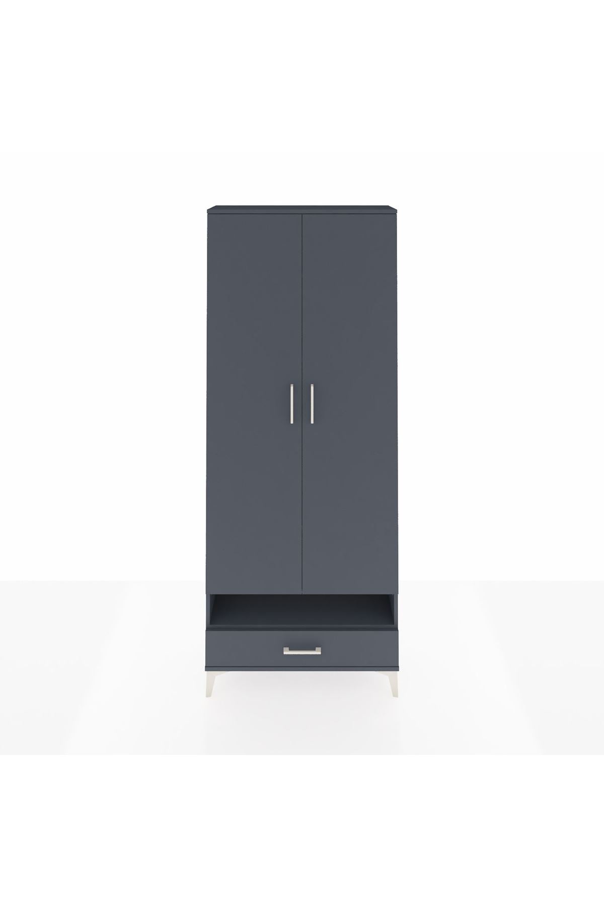 Arges Dolap 6 Raflı Tek Çekmeceli 2 Kapaklı 88x30x221 Antrasit-Antrasit