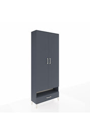 Arges Dolap 6 Raflı Tek Çekmeceli 2 Kapaklı 88x30x221 Antrasit-Antrasit