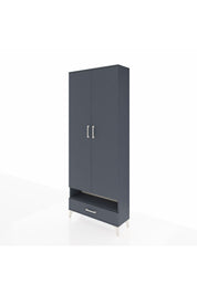 Arges Dolap 6 Raflı Tek Çekmeceli 2 Kapaklı 88x30x221 Antrasit-Antrasit