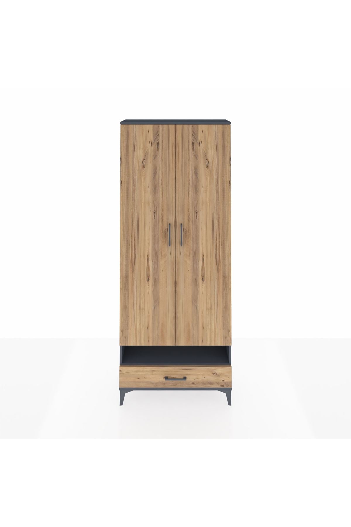 Arges Dolap 6 Raflı Tek Çekmeceli 2 Kapaklı 88x30x221 Antrasit-Çam