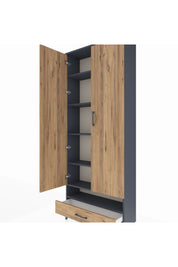 Arges Dolap 6 Raflı Tek Çekmeceli 2 Kapaklı 88x30x221 Antrasit-Çam