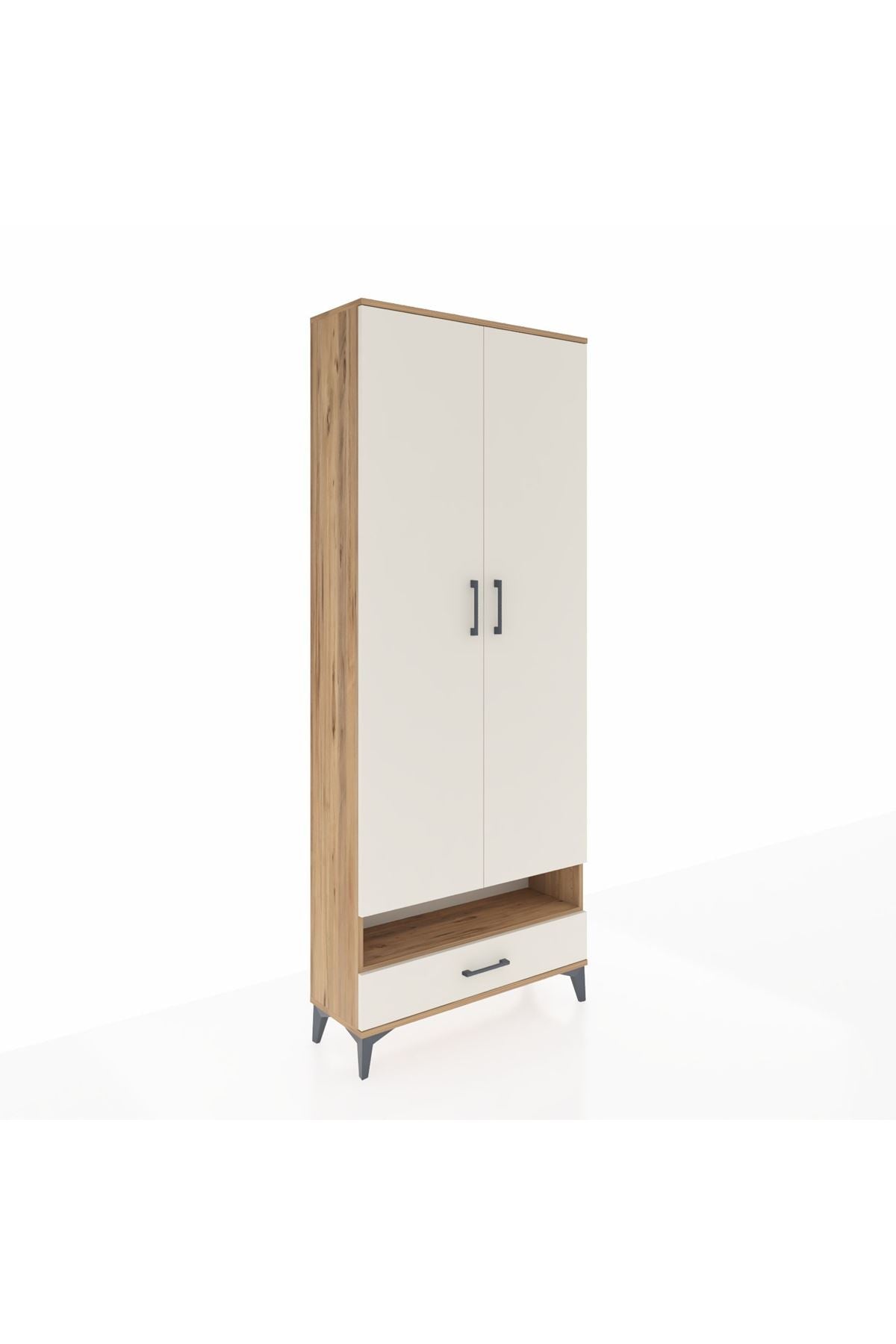 Arges Dolap 6 Raflı Tek Çekmeceli 2 Kapaklı 88x30x221 Çam-Aytaşı