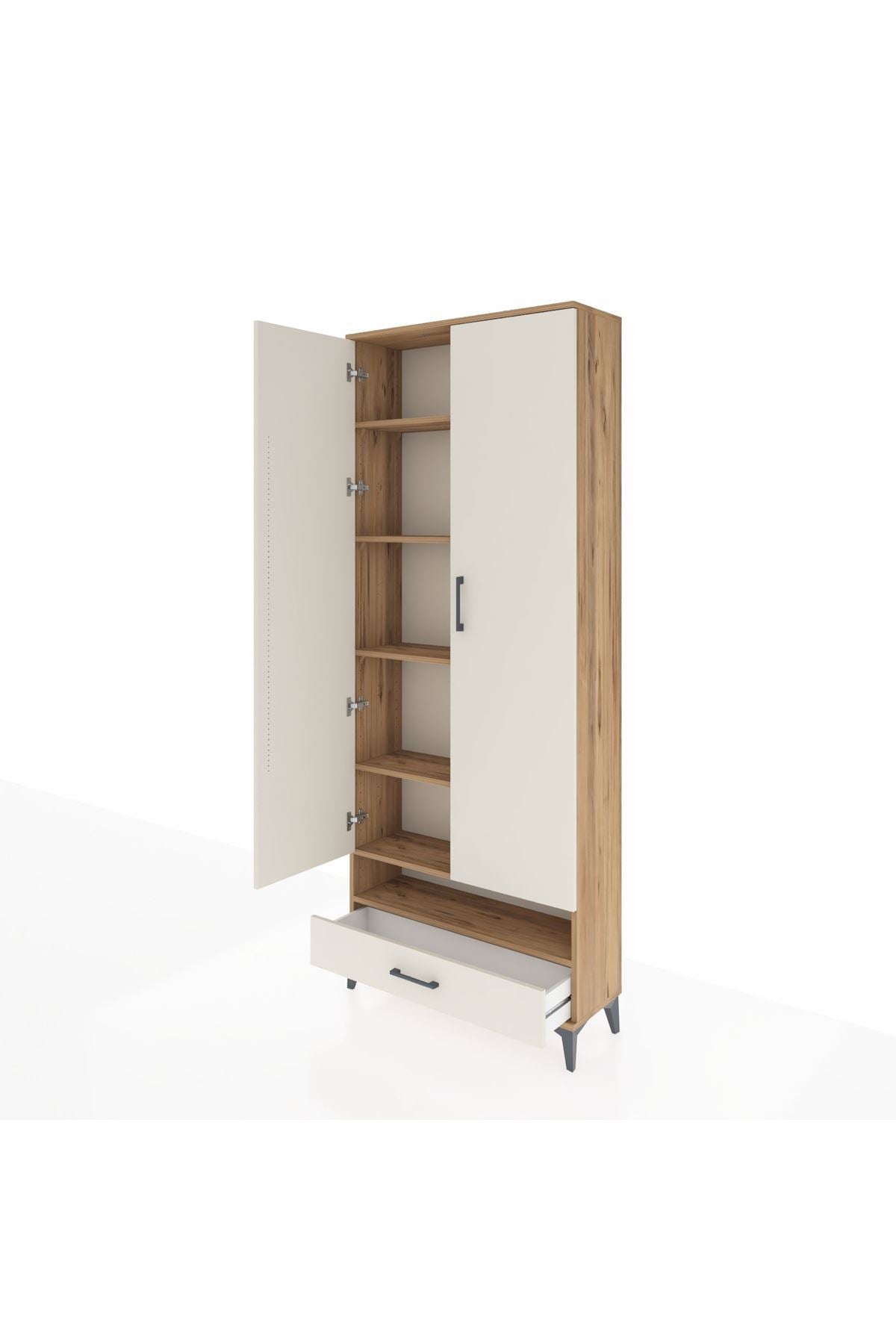 Arges Dolap 6 Raflı Tek Çekmeceli 2 Kapaklı 88x30x221 Çam-Aytaşı