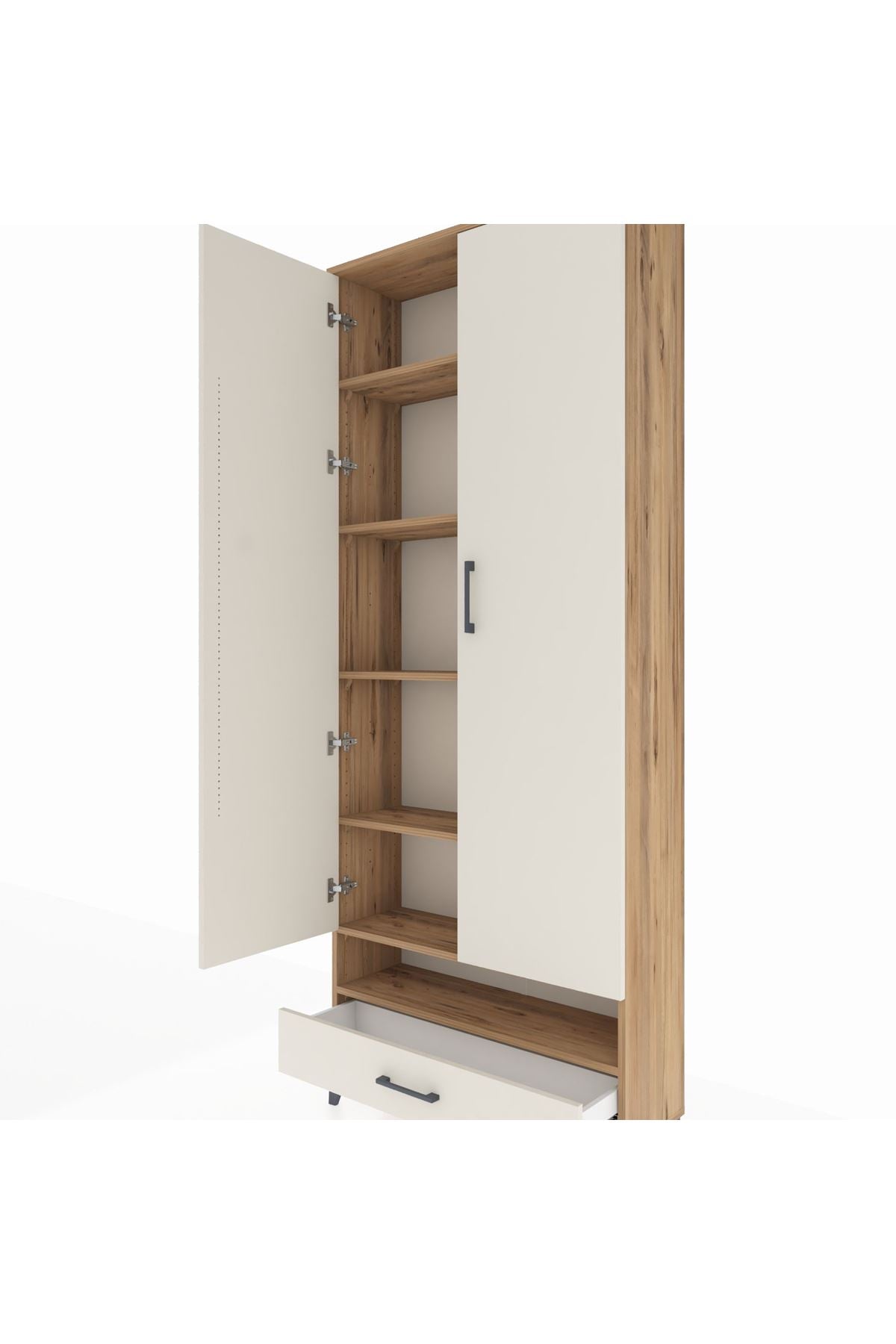 Arges Dolap 6 Raflı Tek Çekmeceli 2 Kapaklı 88x30x221 Çam-Aytaşı