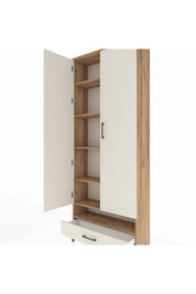 Arges Dolap 6 Raflı Tek Çekmeceli 2 Kapaklı 88x30x221 Çam-Aytaşı